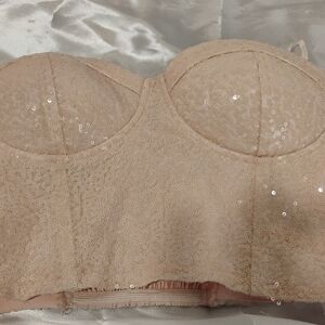 Sequin Lace Bustier in Cream Size M